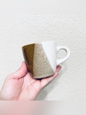 Set of 3 Ceramic Tan Brown White Coffee Tea Mugs